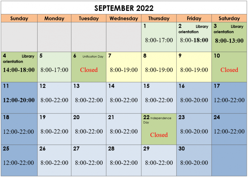 Library Calendar September 2022
