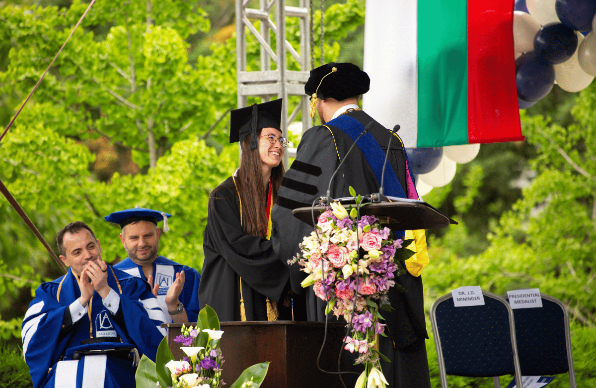 Maria B. Hristova ('26) at AUBG Commencement Ceremony