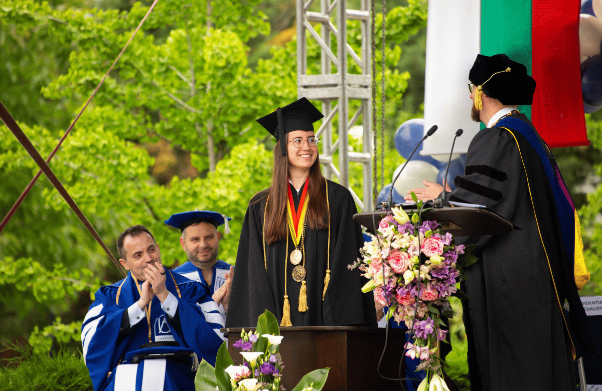 Maria B. Hristova ('26) at AUBG Commencement Ceremony